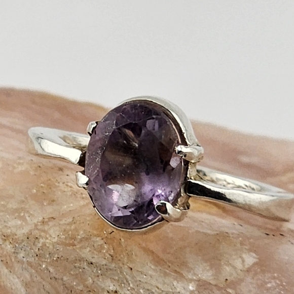 AMETHYST ROSE CUT SOLITARY RING HANDMADE IS STERLING SILVER SZ 7 - Picture 3 of 7